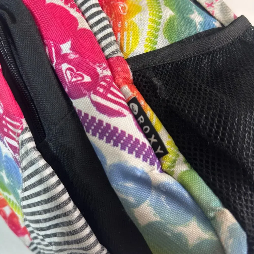 Y2K Roxy Multicolor Graffiti Backpack Heart Logo School Travel 3 Compartment